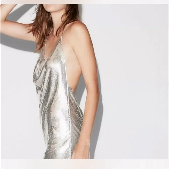 NWD EXPRESS silver chainmail metal mesh halter Y2K disco party dress S #21 - Picture 3 of 12